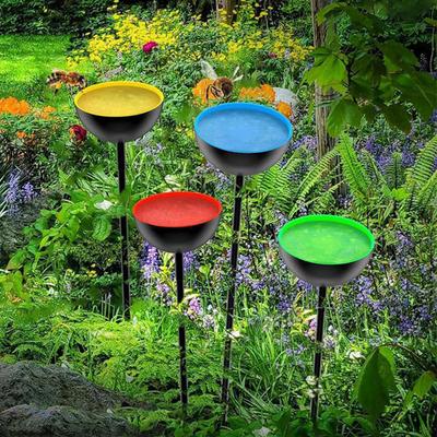 Bee Watering Station Bee Cups with Stake Metal Bee Water Feeder Multi-Function Standing Bee Feeder for Outdoor Decor