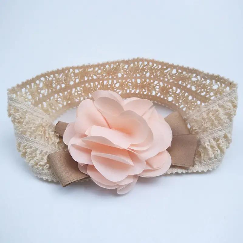 2pcs Baby Girls Cute Headband Elastic Lace Hair Band Pink Flower Headband Hair Accessories