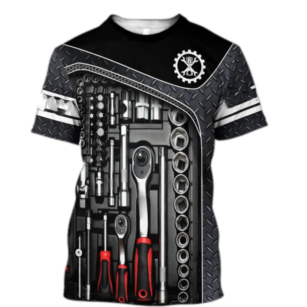 Vintage T-Shirt Mechanic 3D Print Tops 5xl Men T Shirt Summer Clothing Personalized Name Street Casual Sports Oversized Pullover