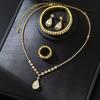 Full Rhinestone Drop Pendant Necklace and Earrings Set 4 - Piece Lightweight Alloy Jewelry for Daily Wear Party Gift