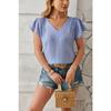 Summer Women's T-shirt V-neck Fashion Petal Sleeve Loose Top