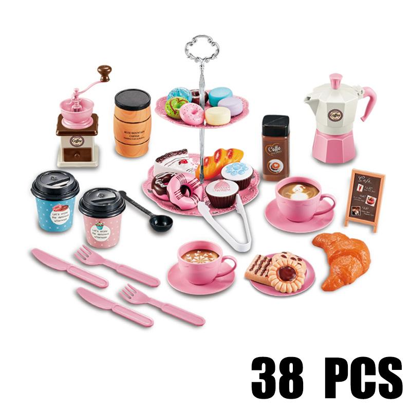 Afternoon Tea Toy Kit Gifts Pretend Playing Ideal For Boys and Girls Kids Playing House Toy Simulation Coffee Machine Cake Table Snack