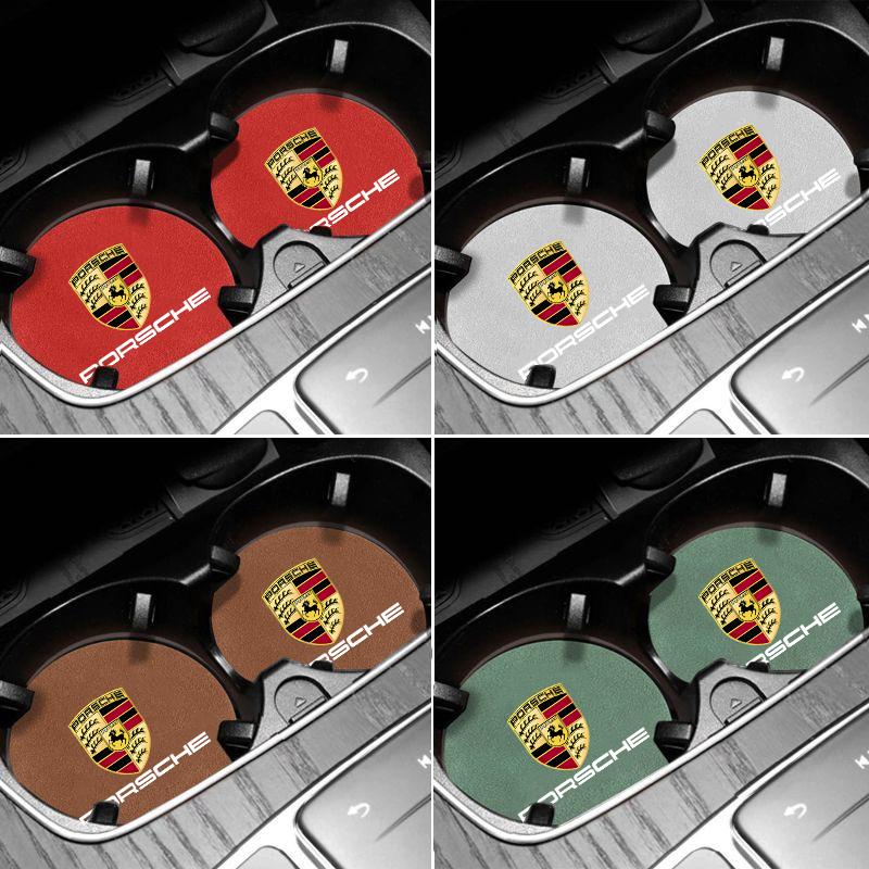 2PC Luxury Car Coaster Water Bottle Cup Holder Mat Anti-slip Pad For Porsche Cayenne Panamera Macan 911 718 918 Taycan Boxster