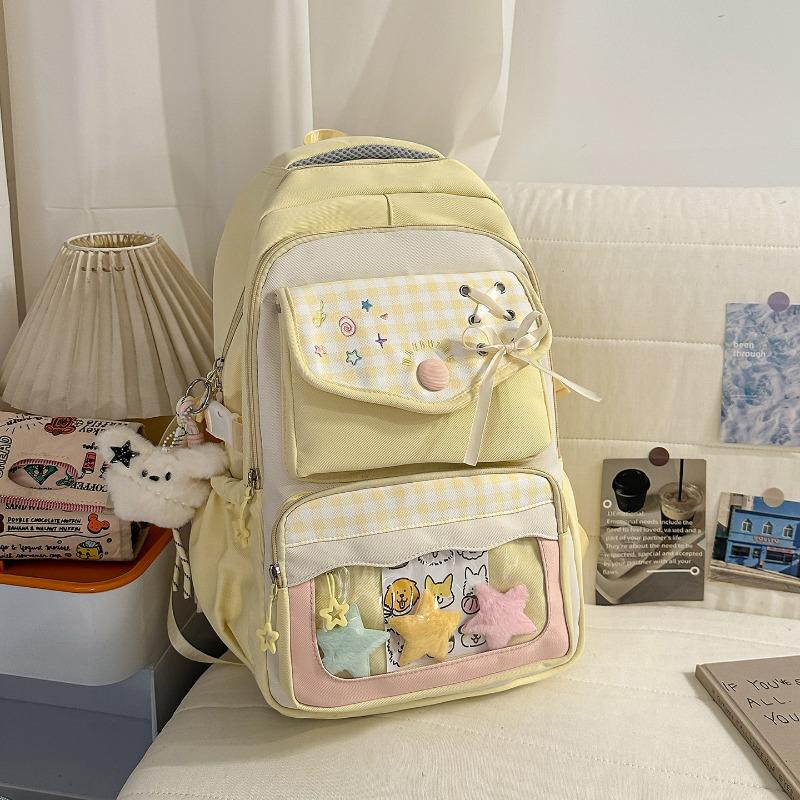 Japanese two-dimensional transparent pain bag, high-value ins college style plaid middle school student multi-compartment backpack