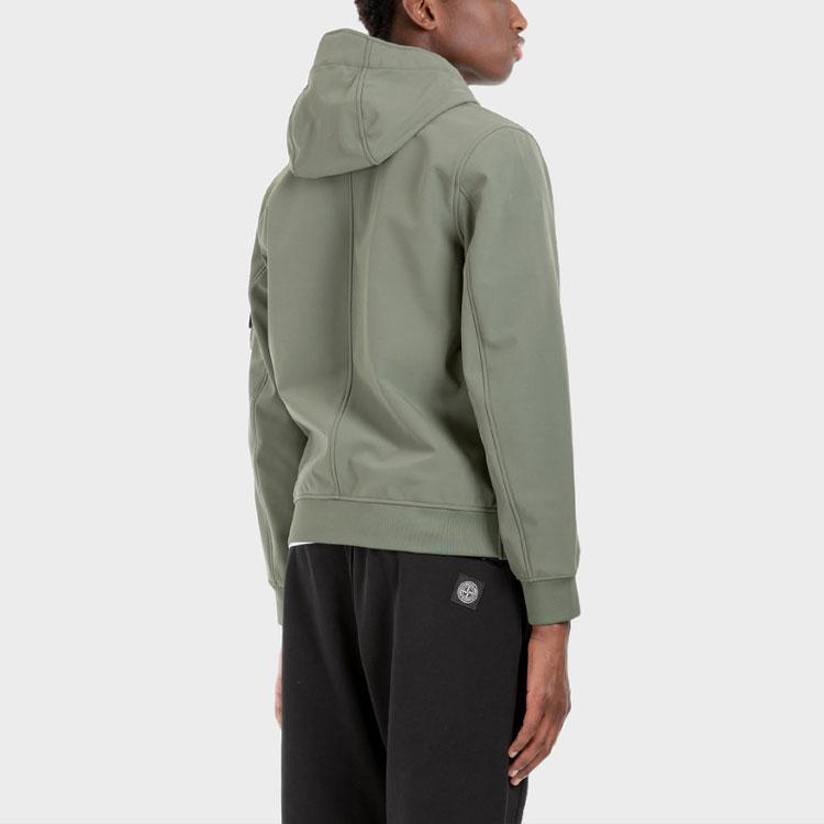 Stone Island Fw21 Sleeve Logo Solid Color Zip Hooded Jacket Men Jacket Green 7515Q0122-V0055