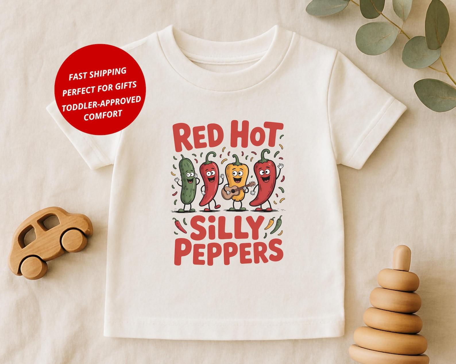 Red Hot Silly Peppers Kids Shirt, Funny Food Toddler Tee, Cute Chili Pepper Cartoon Shirt, Size 2T-5T 110
