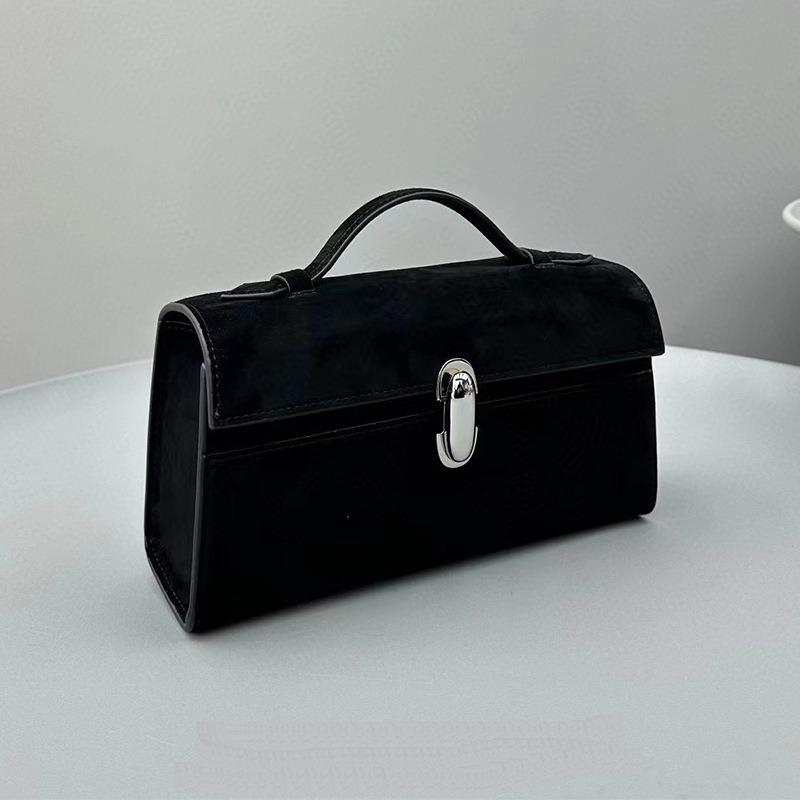Niche Design Retro Light Luxury Handbag Suede Hand-held Small Square Bag French Minimalist Cowhide Shoulder Bag Handbag