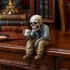 Creative Gifts for Colleagues Funny Sitting Skeleton Figurine Holding Coffee Cup, Vintage Resin Durable Craft Decor Desk Ornament, Unique Gag