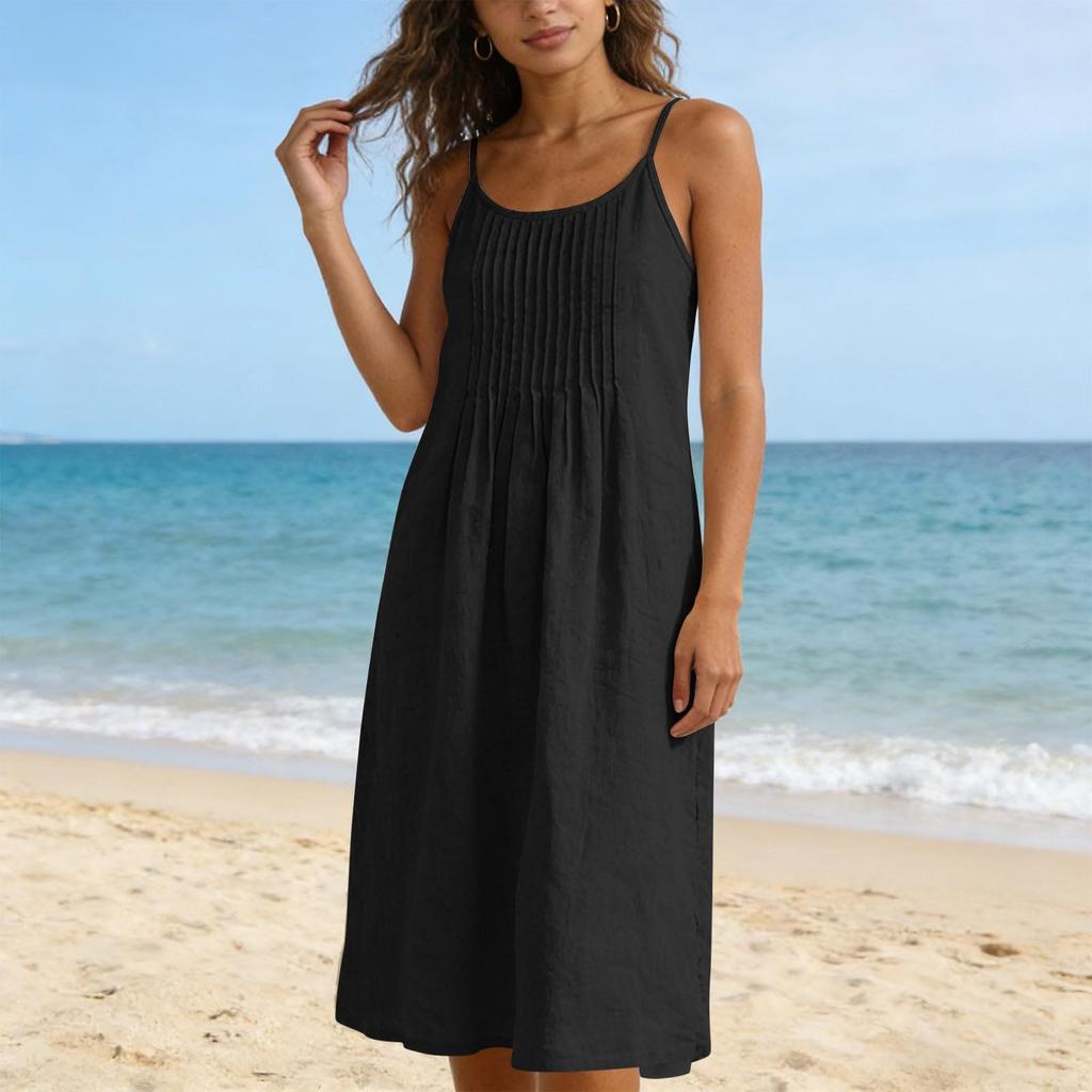 Linen Maxi Dresses for Women Sleeveless V Neck Long House Dress Casual Loose Fit Summer Sundress with Pockets
