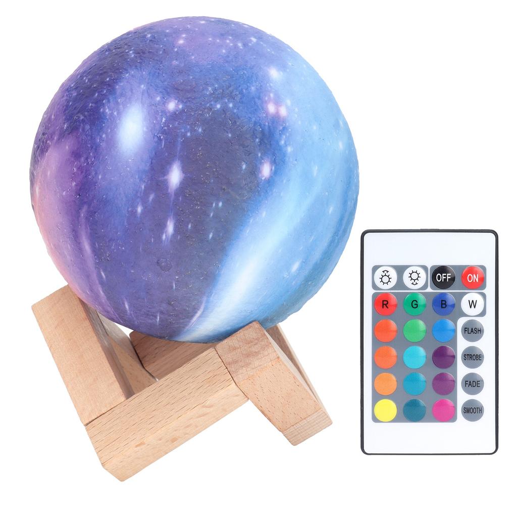 Mini LED Moon Lamp USB Charging 16‑Colors Remote Night Light with Wood Stand Birthday Gift