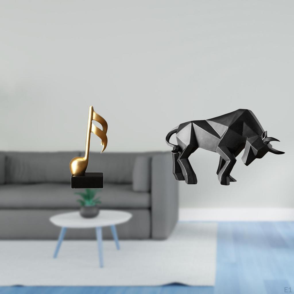 Bull Resin Sculpture Creative Musical Figurine Abstract Tabletop Ornament for Desk Fireplace