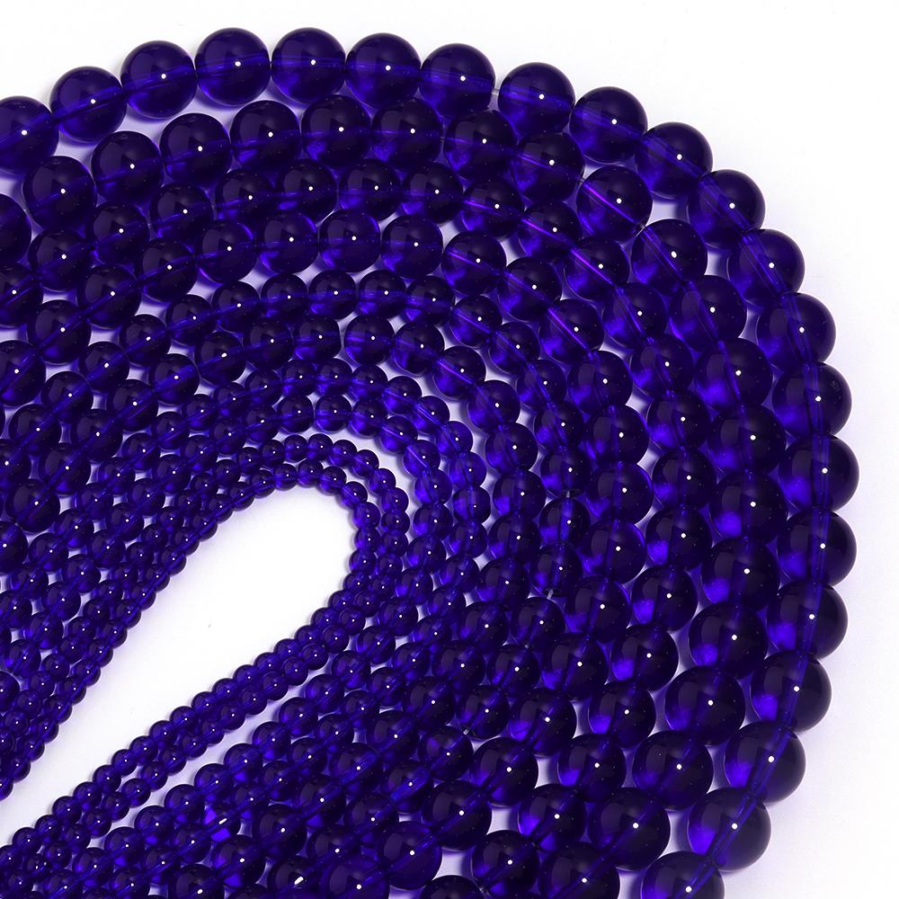 1 Strand 4/6/8/10/12mm Blue Glass Beads Smooth Round Loose Spacer Beads For DIY Jewelry Making Bracelets Necklace Accessories