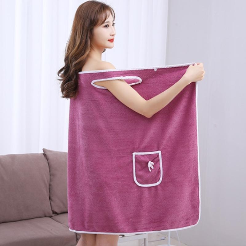 Wearable Bath Towel Absorbent Quick Drying Bathrobe with Pockets Bow Decor Bath Wrap Towel Bathroom Supplies
