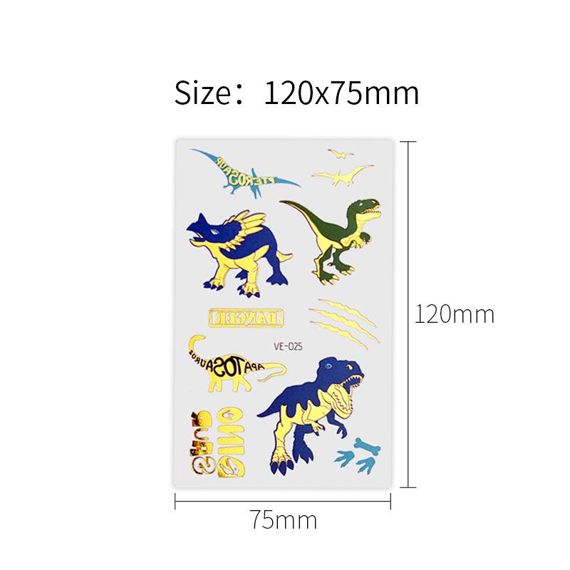 Metallic Cartoon Dinosaur Tattoo Stickers for Men and Women - Face and Arm Designs