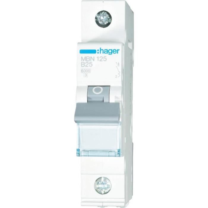 Disjoncteur - HAGER - MBN125 - 1 pôle - 25 A - 6 kA - Intérieur