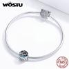 WOSTU Seagulls Charm 925 Sterling Silver Blue Zircon Round Beads Pendant Fit Bracelet Or Necklace