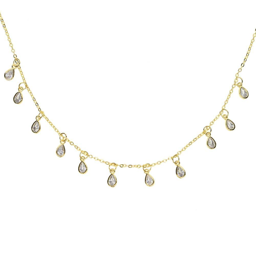 Drop Shipping Water Drop Bezel Cubic Zirconia Delicate Dainty Fashion Jewelry Drop Cz Choker Necklace