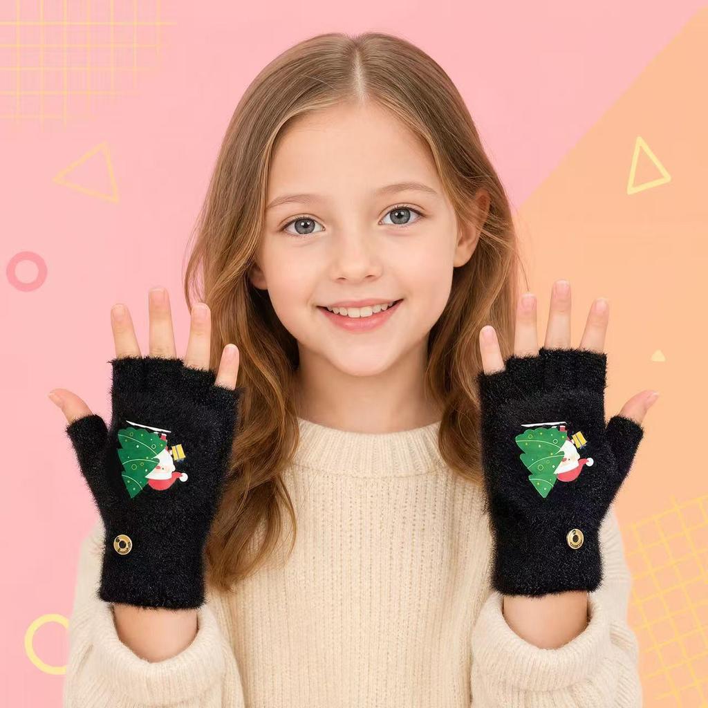 Plush Flip-Top Faux Mink Velvet Half-Finger Gloves - Thick Warm Knit for Autumn/Winter Writing