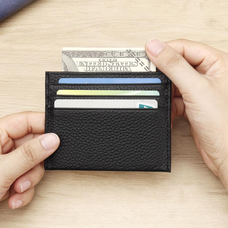 מחזיק כרטיס מעור Slim לגברים כיס דק