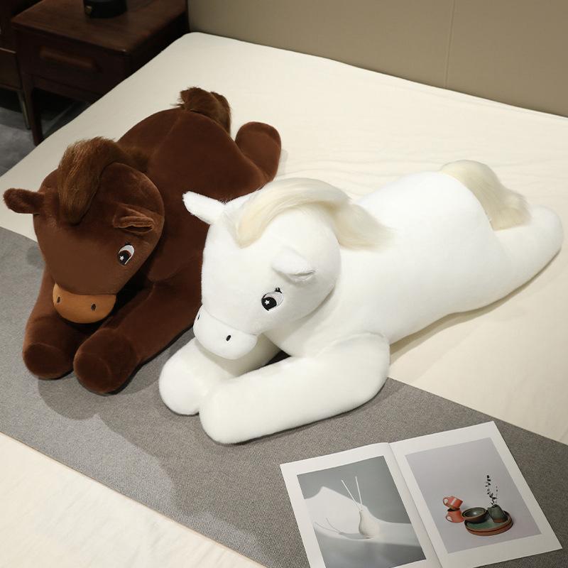 Cartoon Lying Down Brown Horse Throw Pillow Plush Toy Doll Foal Zodiac Horse Doll Children Soothing Doll