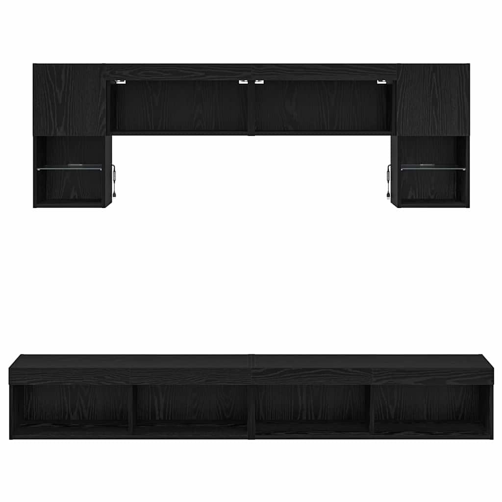 TV Wall Units with LED Lighting 6 pcs Black Oak Effect