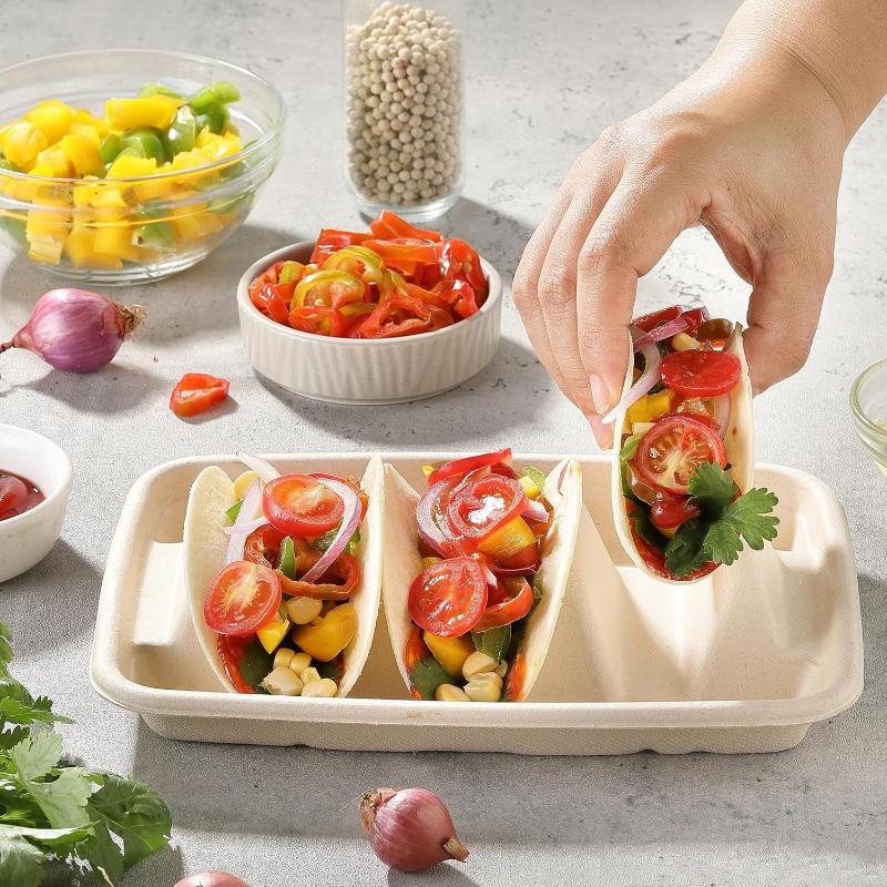 20Pz Piatti Usa e Getta per Taco a 3 Scomparti Piatti da Portata per Taco Senza Sporco Impilabili Portataci per Taco Tieni i Taco in Posizione Verticale