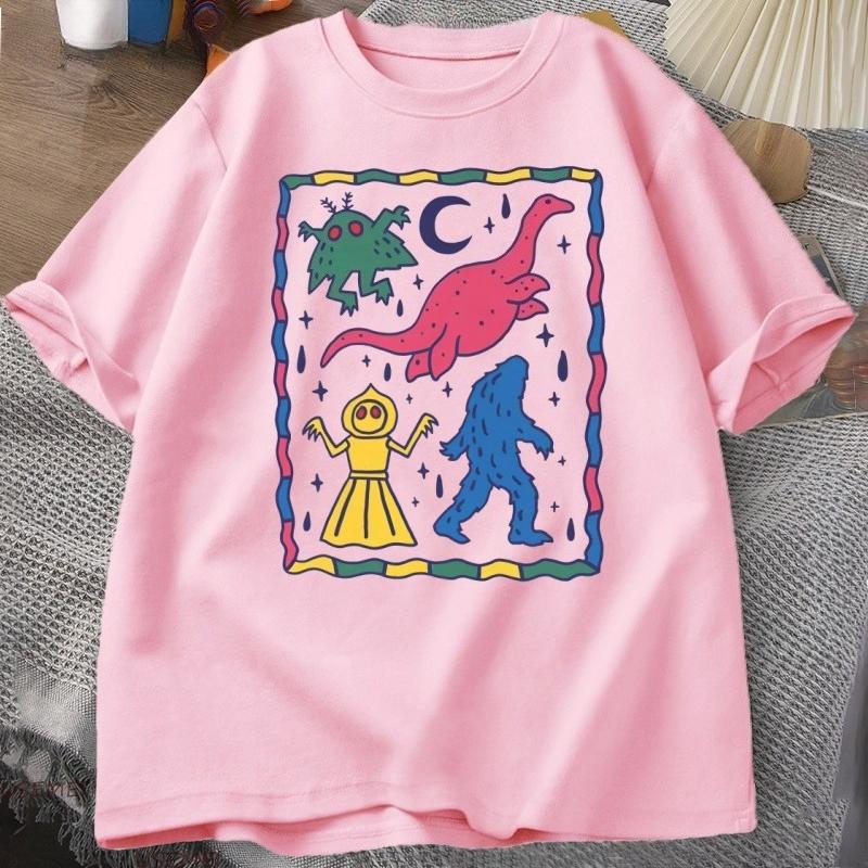 Colorful Cryptids T Shirt Unisex Women Cute Animal Printed Tshirt Casual Cotton Round Neck Tshirt Harajuku Streetwear Clothes Tops