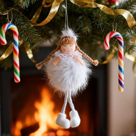 Christmas Angel Doll Pendant with Long Pigtail Design Health Happiness Blessings Decorative Hanging Ornament
