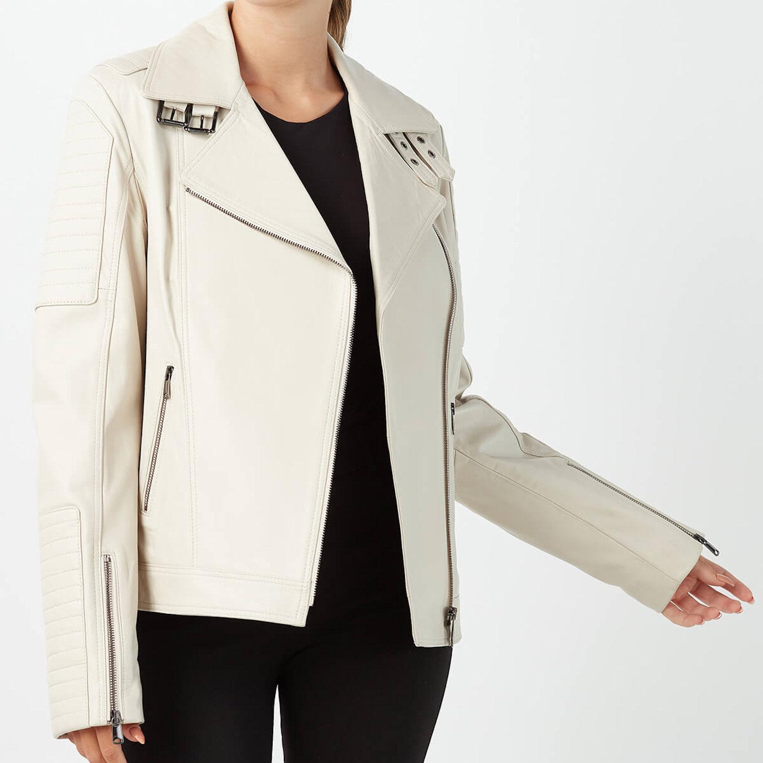 

Женское пальто из натуральной кожи Bruna бежевое XS кремовый