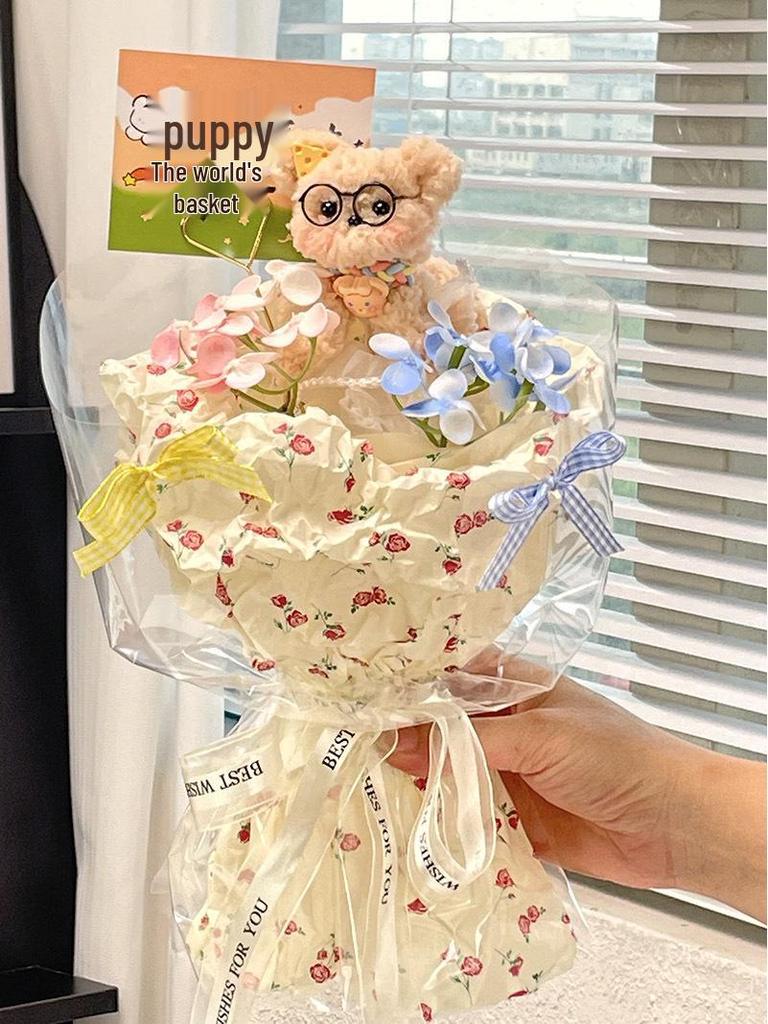 Chenille Puppy Doll Bouquet: Cute Handmade Gift for Best Friends, Girls' Birthdays.