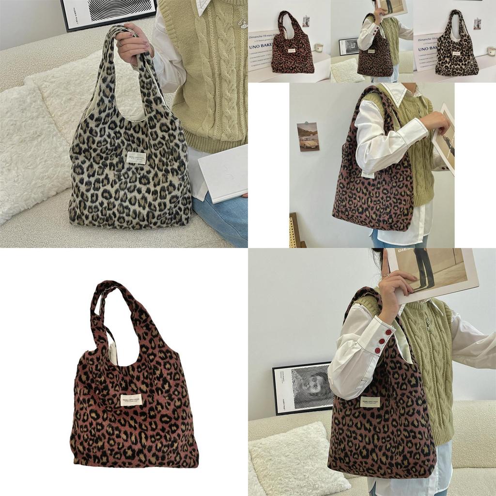 Chic And Trendy Wool Leopard Print Shoulder Tote Bag For Daily Fashion Needs
