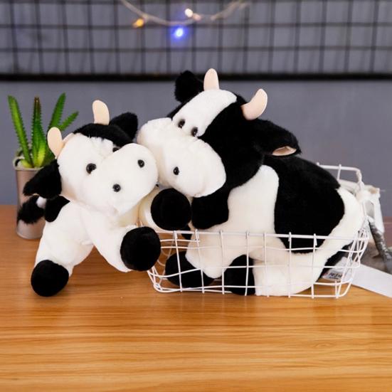 Realistic Plush Cow Toy Soft Stuffed Animal with Black & White Spots Cuddly Companion Birthday Gift for Boys Girls