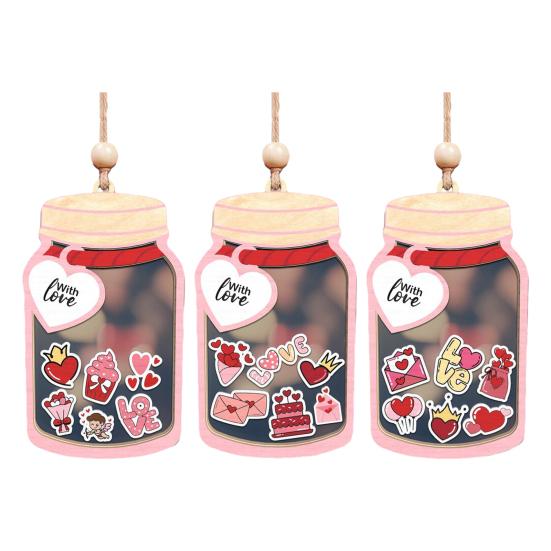 Wooden Love Bottle Hanging Ornament Valentine's Day Love You Bottle Decoration Handmade Car Rearview Mirror Hanging Decor Pendant
