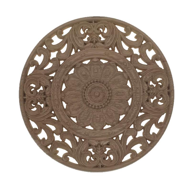 Ciondolo Fiore in Legno Intagliato Stile Europeo - Applique Rotonda in Gomma Legno Retrò per Arredamento Casa