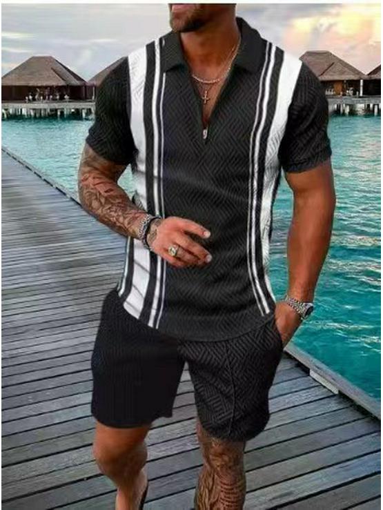 Herren Print Polohemd Set – Kragen Kurzarm Lässiger Pullover T-Shirt
