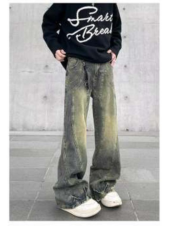 Men's Trendy Wide-Leg Flared Jeans in Vintage Yellow Dye