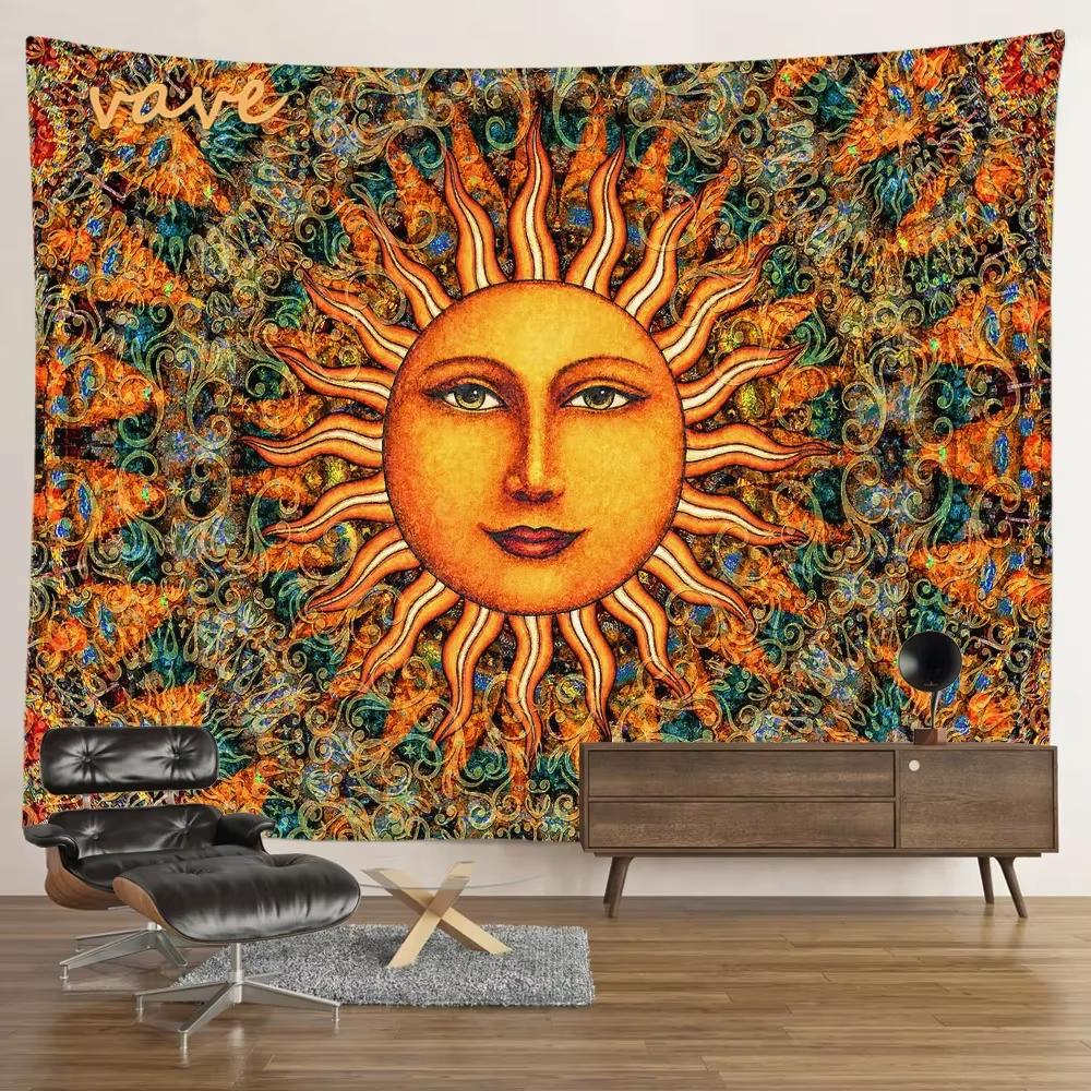 Sun Moon Tarot Tapestry Wall Hanging Bohemian Style Witchcraft Astrology Cloth Fabric Tapestry Flag Living Room Background Cloth