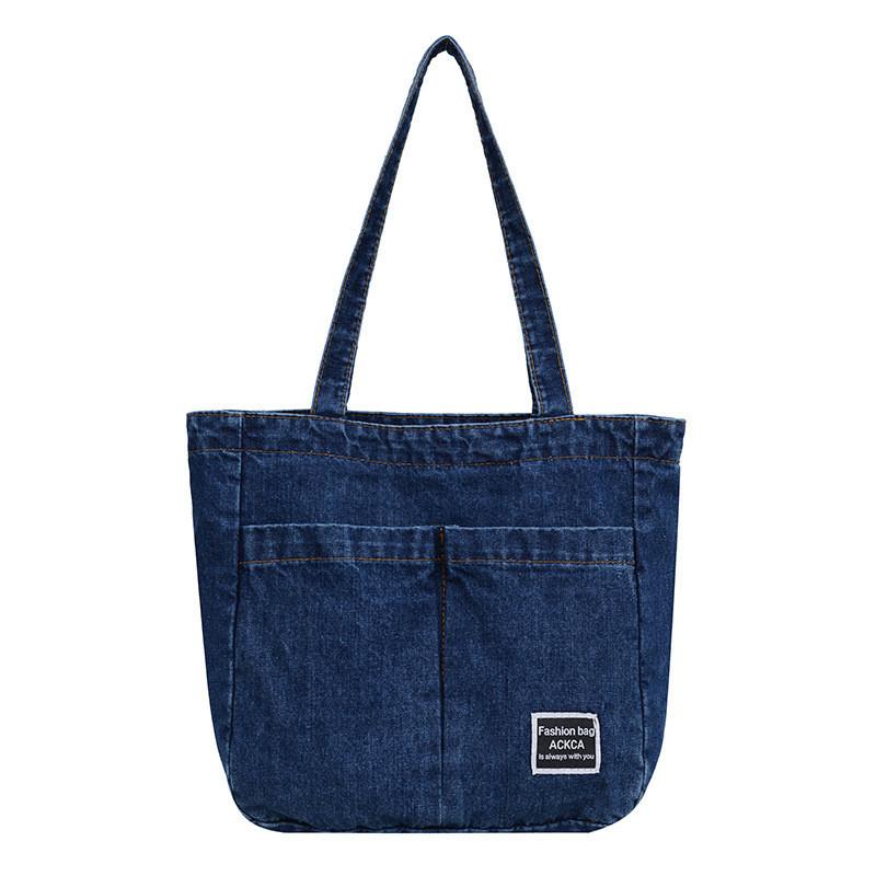 Chic Retro Denim Tote Bag For Women Large Capacity Street Style Shoulder Bag