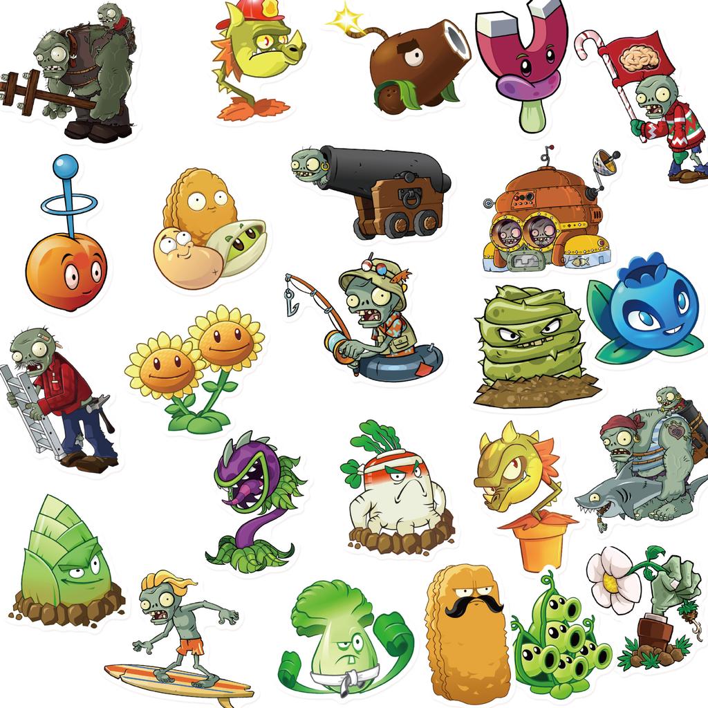 50Pcs Cartoon Cute Classic Game Plants Vs Zombies (PVZ) Water Bottle Storage Box Sticker Mobile Phone Case DIY Stickers