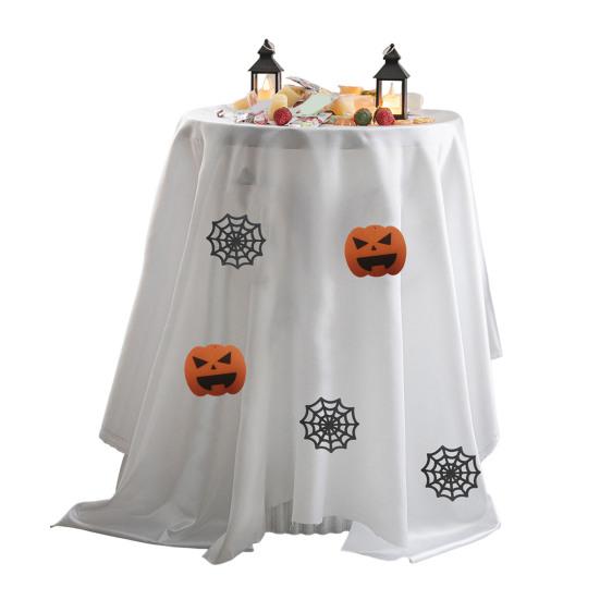 Halloween Ghost Tablecloth White And Black Ghostly Tablecloth Fun And Spooky Dining Table Accessory for Parties Candy Buffet Photo Backdrops