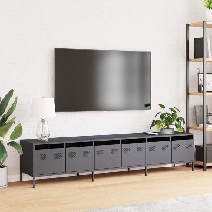 VidaXL TV Stand Anthracite 202x39x43.5 Cm Cold-rolled Steel, TV Bench, Metal Furniture, Multimedia Furniture, TV Sideboard, 3307151