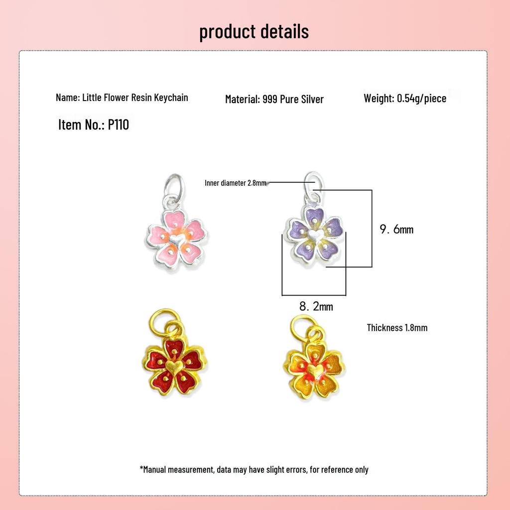 S999 Sterling Silver Heart Flower Drip Pendant Charm for DIY Bracelet Necklace Jewelry