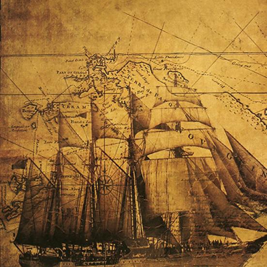 Poster Ancient Sailing Ship Nautical Line Pattern Kraft Paper Home Decor Wall Sticker for Bar