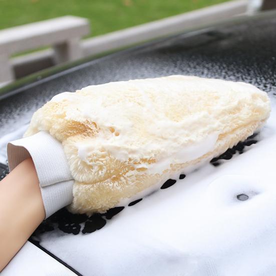 1 Stück Auto-Reinigungshandschuh doppelseitiger Fleece Große Handfläche Fusselfreies Auto-Reinigungszubehör Auto-Fleece-Waschhandschuhe für Automobile