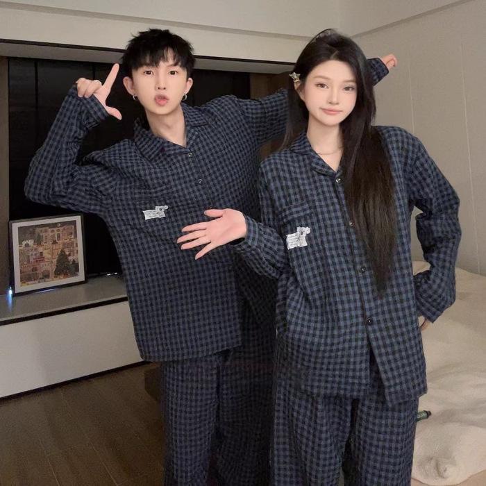 

New casual couple pajamas men and women spring and autumn cloud cotton long-sleeved trousers cardigan large-size loungewear set women s m recommended 37.5-47.5kg