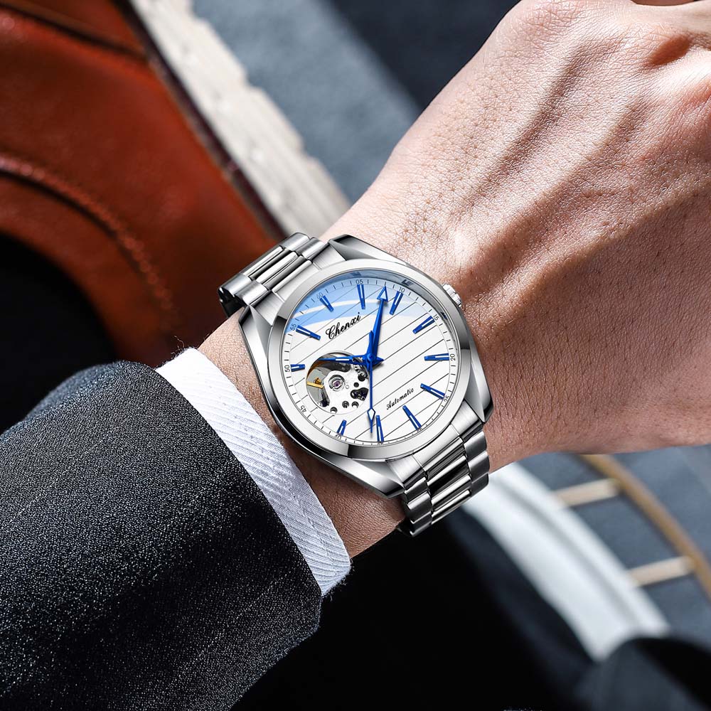 CHENXI Men's Fully Automatic Skeleton Mechanical Watch Water-Resistant Stainless Steel Stylish Mechanical Watch Watches for Man
