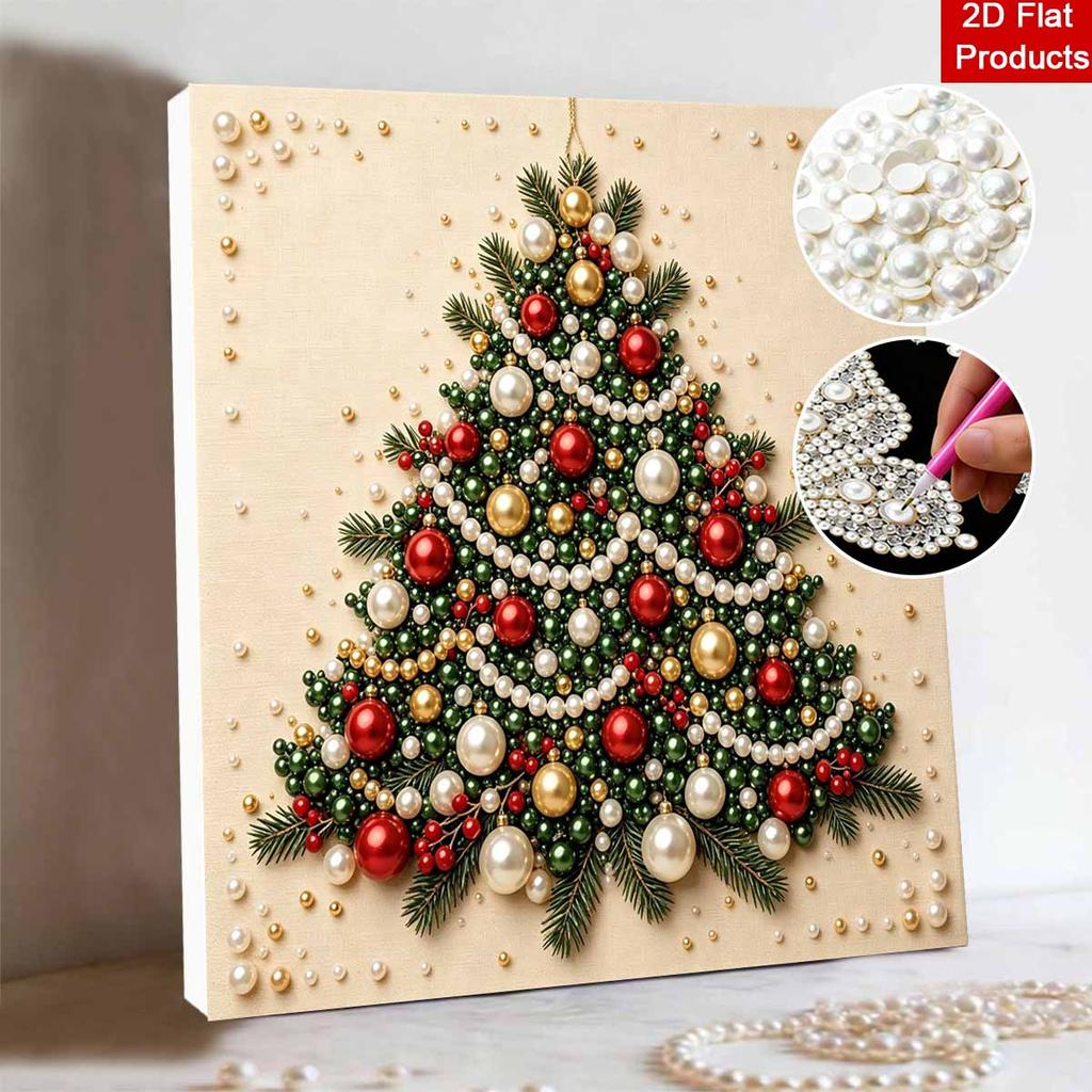 Premium Framed Pearl Art Kit with Christmas Tree Pattern 5D Sparkling Bead Canvas DIY Relaxing Craft for Festive Home Wall Decor Gift
