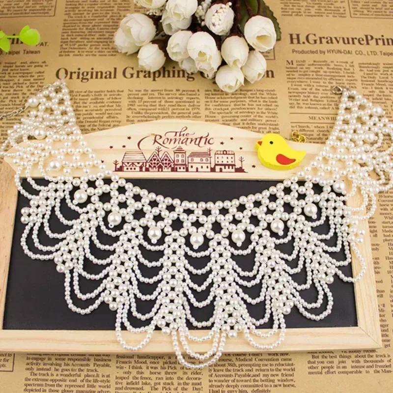 Detachable Blouse Fake Collar Faux Pearl Beaded False Collars Choker Necklace Summer Cloth Accessory for Women Girls Fake Collar