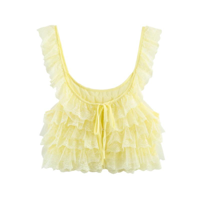 Spring 2026 European & American Style Lace Layered Spaghetti Strap Top