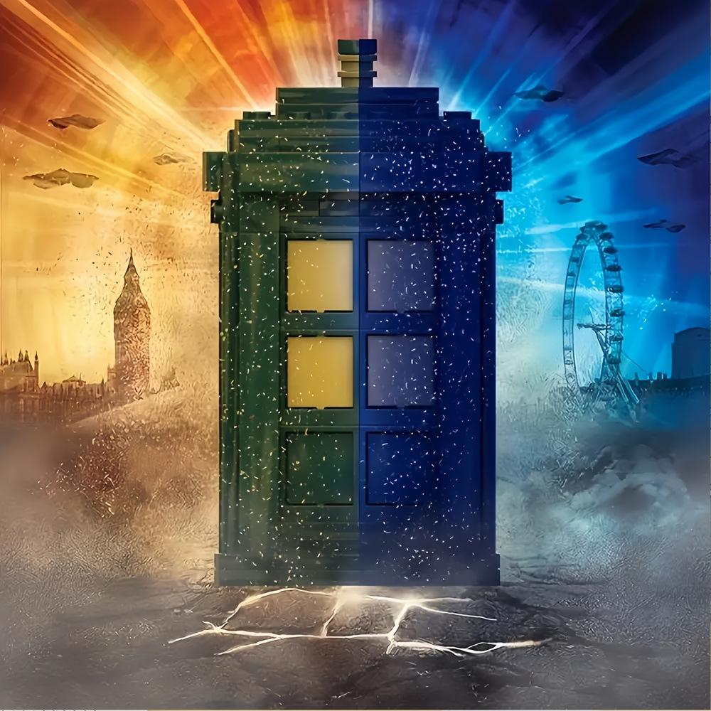 Building Block God Dr. Mi Phone Booth Street View Film And Television Peripheral Scene Assembly Model Small Ornament